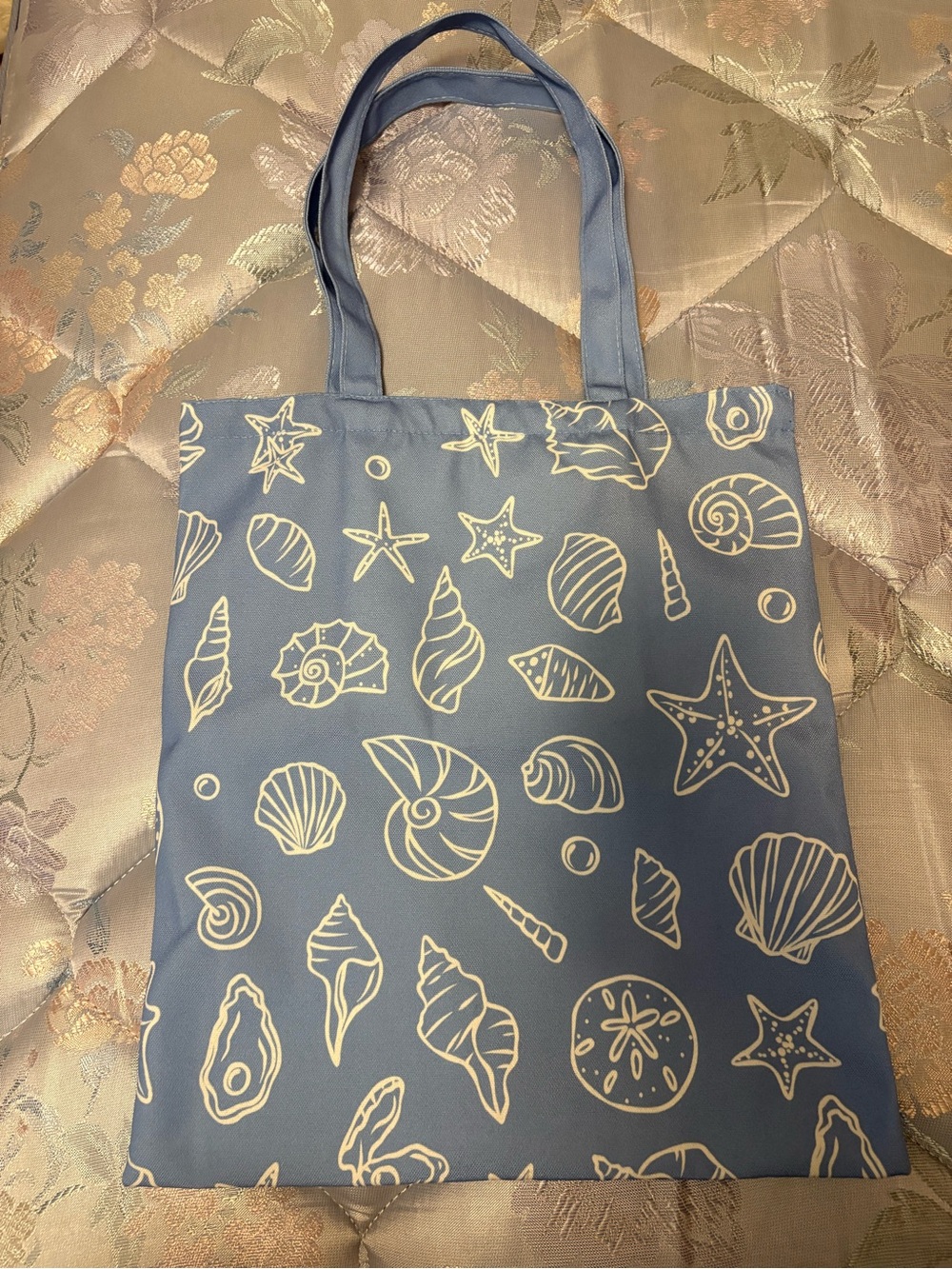 Blue Seashell Print Tote Bag